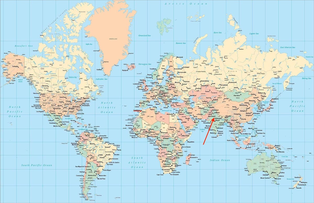 新德里在世界地图上的位置