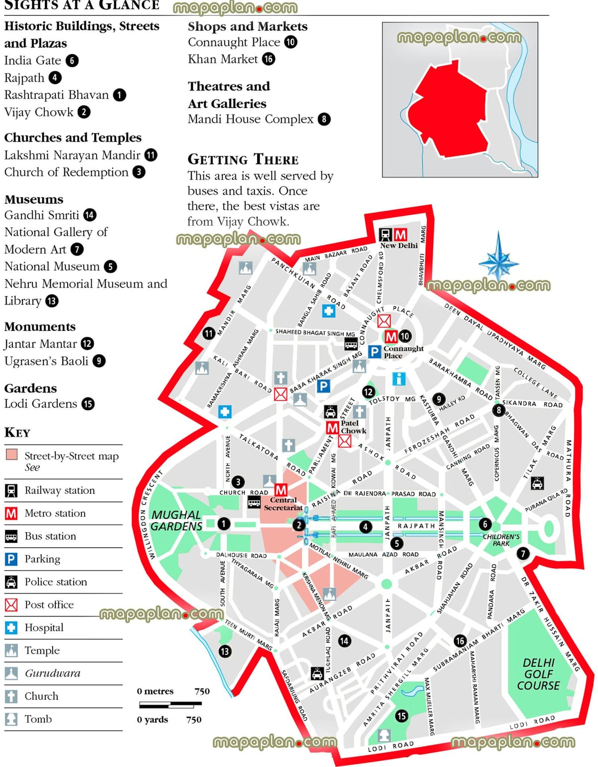 新德里步行游览地图